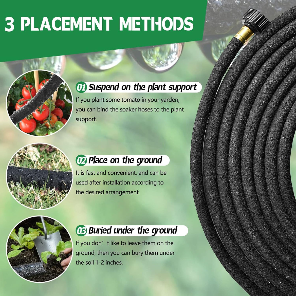 4-Pack Soaker Hose for Garden 10 Ft, Short Soaker Hoses 40 Ft, Rubber Garden Hose for Watering, Heavy Duty Drip Irrigation Hoses System (10 feet 4-Pack)