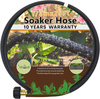 4-Pack Soaker Hose for Garden 10 Ft, Short Soaker Hoses 40 Ft, Rubber Garden Hose for Watering, Heavy Duty Drip Irrigation Hoses System (10 feet 4-Pack)