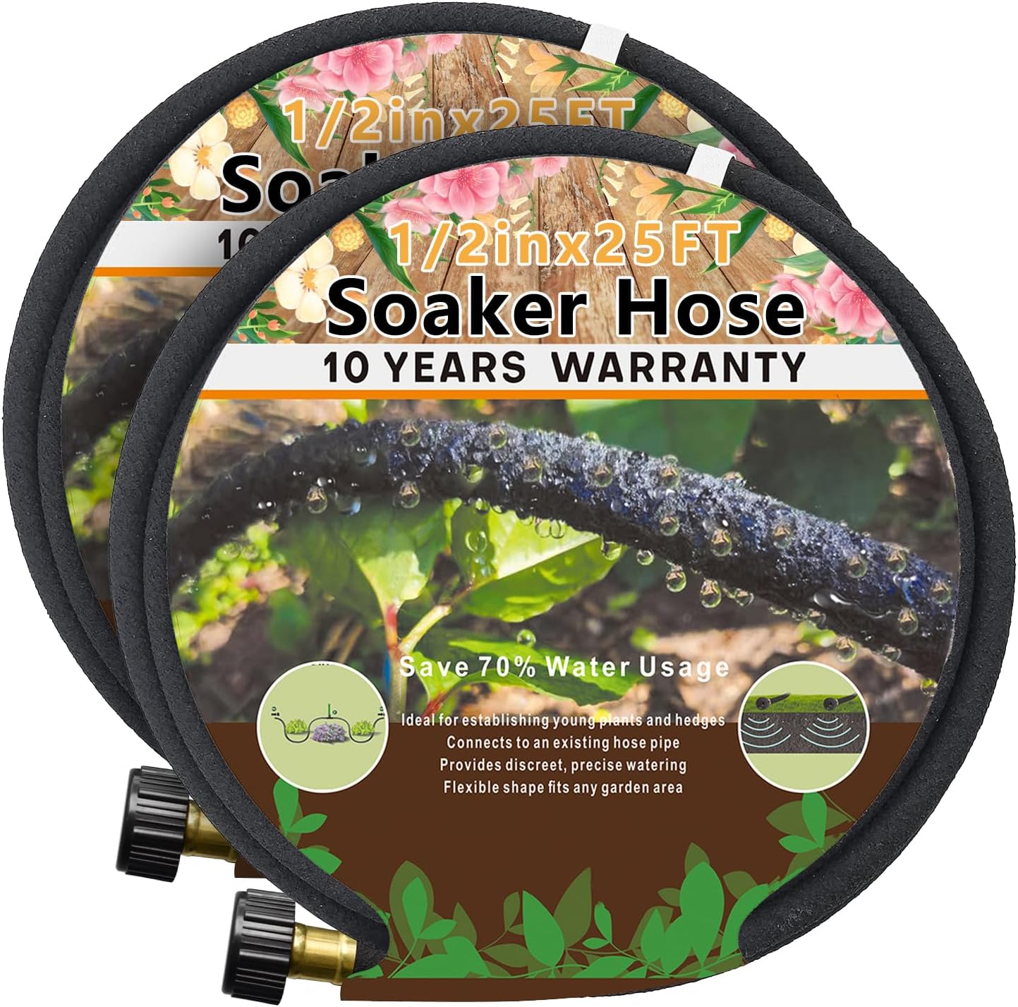 4-Pack Soaker Hose for Garden 10 Ft, Short Soaker Hoses 40 Ft, Rubber Garden Hose for Watering, Heavy Duty Drip Irrigation Hoses System (10 feet 4-Pack)