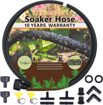4-Pack Soaker Hose for Garden 10 Ft, Short Soaker Hoses 40 Ft, Rubber Garden Hose for Watering, Heavy Duty Drip Irrigation Hoses System (10 feet 4-Pack)