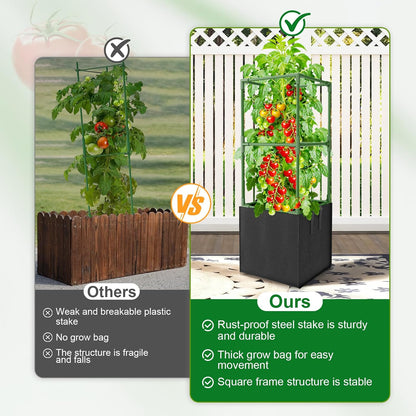 3 Pack Tomato Cages, Square Tomato Trellis with 17 Gallon Grow Bags,47IN Tall Heavy Duty Tomato Plant Support Stakes for Garden Climbing Vegetables Flowers Fruits (Extra-Bold, 3 Pack)