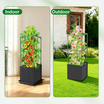 3 Pack Tomato Cages, Square Tomato Trellis with 17 Gallon Grow Bags,47IN Tall Heavy Duty Tomato Plant Support Stakes for Garden Climbing Vegetables Flowers Fruits (Extra-Bold, 3 Pack)