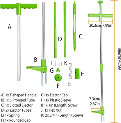 Weed Puller Tool, Stand-Up Weed Remover 3 Claws Aluminum Grass Manual Weeder 38.98in Long Handle with Foot Pedal, Quick-Release Weed for Easy Weeding