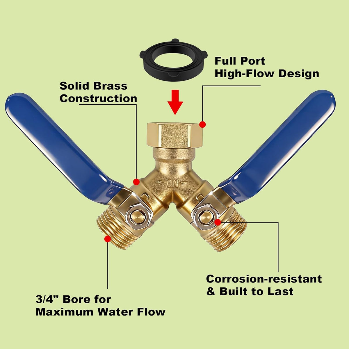 Triumpeek 2-Way Garden Hose Splitter, Solid Brass Y Connector