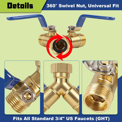 Triumpeek 2-Way Garden Hose Splitter, Solid Brass Y Connector