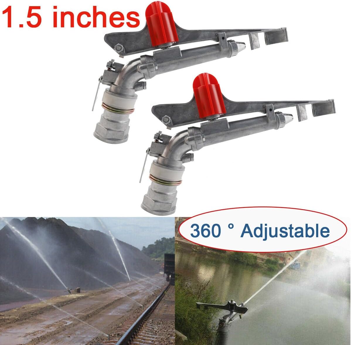 360 Degree Adjustable Sprinkler Gun 2Pcs, Large-Scale Industrial Sprinkler Irrigation Spray Gun Impact Spray for Farms Orchards Tea Gardens Forestry Wheat 1 Inch