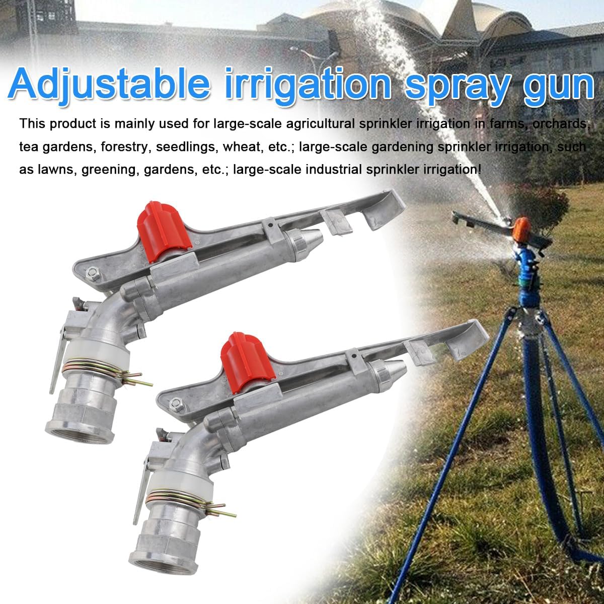 360 Degree Adjustable Sprinkler Gun 2Pcs, Large-Scale Industrial Sprinkler Irrigation Spray Gun Impact Spray for Farms Orchards Tea Gardens Forestry Wheat 1 Inch