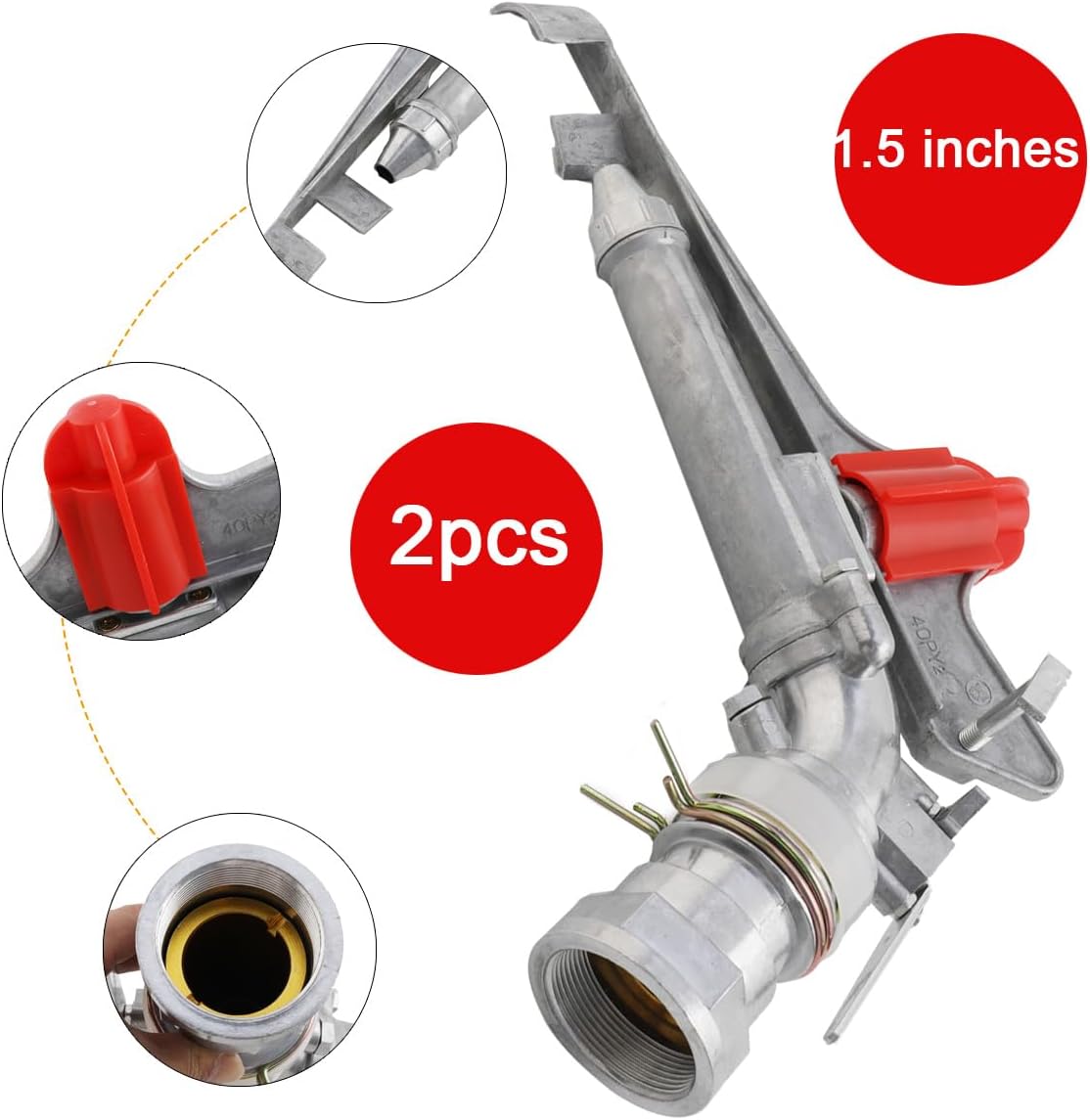 360 Degree Adjustable Sprinkler Gun 2Pcs, Large-Scale Industrial Sprinkler Irrigation Spray Gun Impact Spray for Farms Orchards Tea Gardens Forestry Wheat 1 Inch