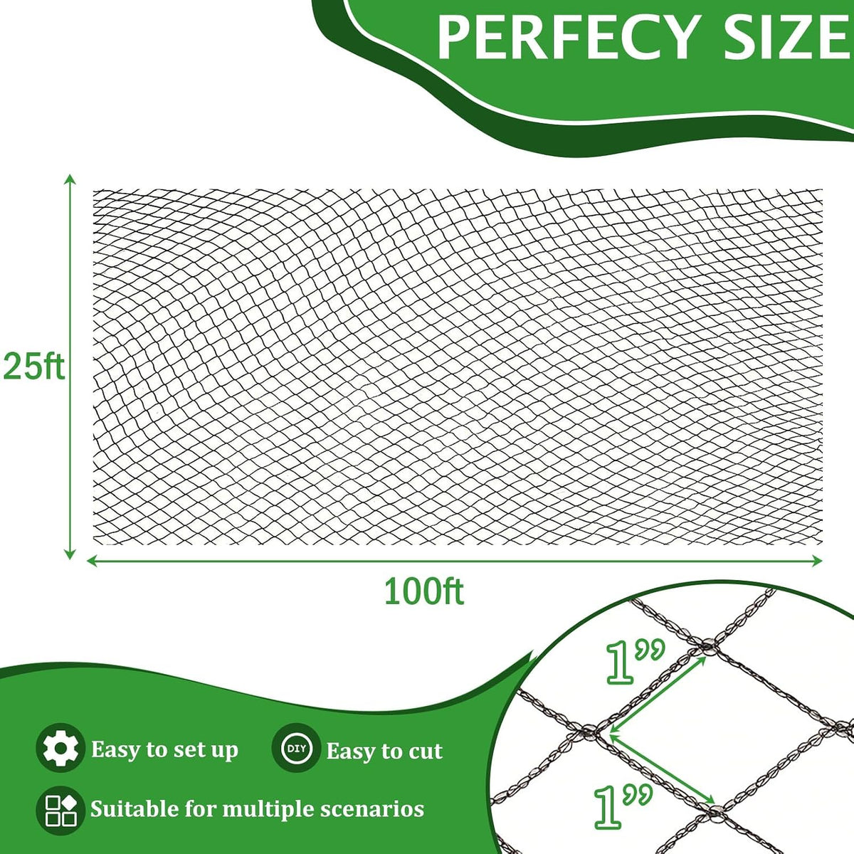 Heavy Duty Bird Netting for Chicken Coop 25x100FT, 1'' Garden Net