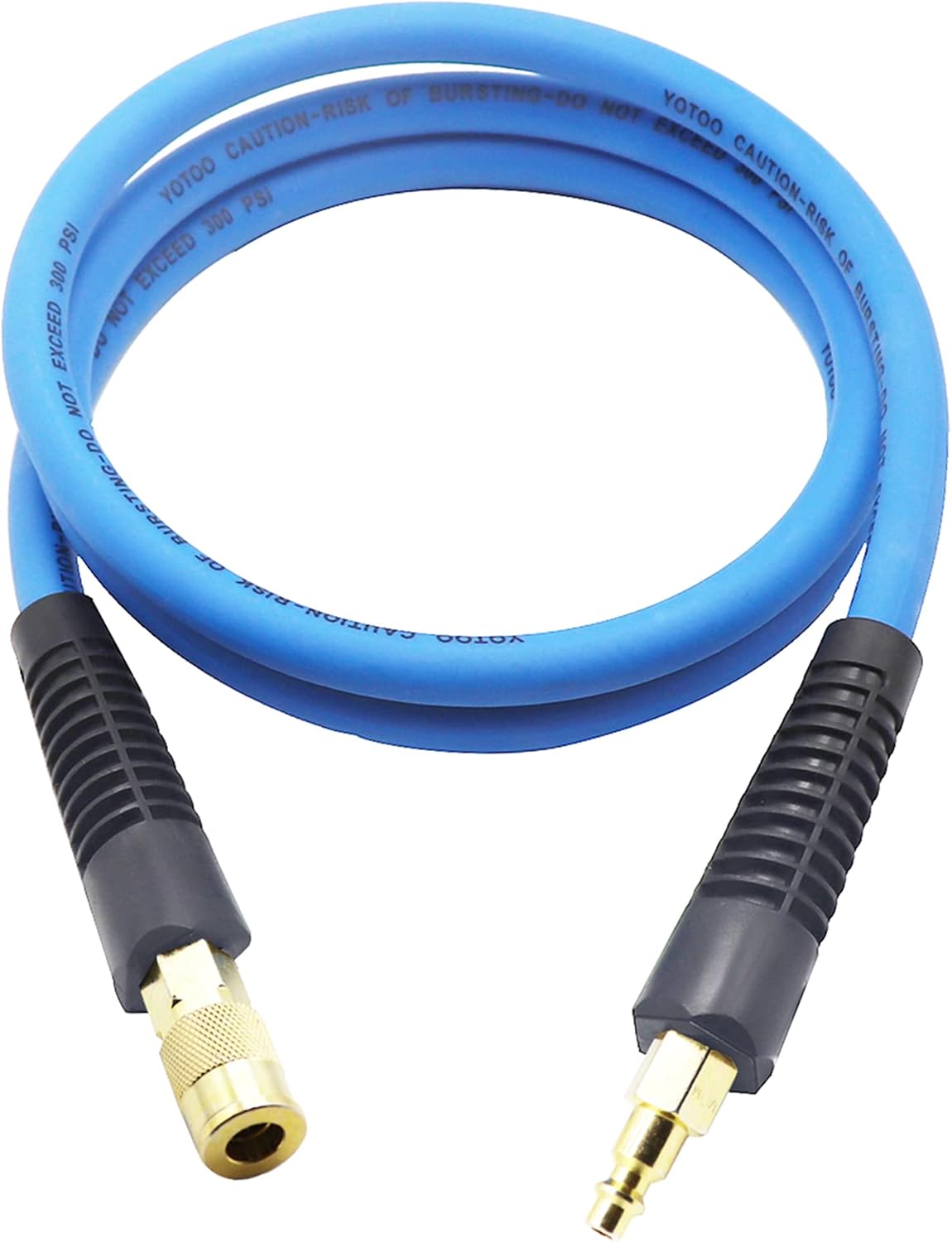 Hybrid Lead in Air Hose 3/8-Inch by 6-Feet 300 PSI Heavy Duty, Lightweight, Kink Resistant, All-Weather Flexibility with Bend Restrictors, 1/4-Inch Industrial Quick Coupler and Plug, Blue
