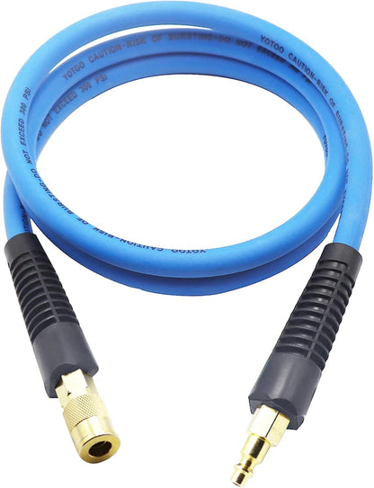 Hybrid Lead in Air Hose 3/8-Inch by 6-Feet 300 PSI Heavy Duty, Lightweight, Kink Resistant, All-Weather Flexibility with Bend Restrictors, 1/4-Inch Industrial Quick Coupler and Plug, Blue