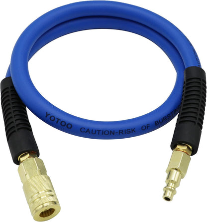 Hybrid Lead in Air Hose 3/8-Inch by 6-Feet 300 PSI Heavy Duty, Lightweight, Kink Resistant, All-Weather Flexibility with Bend Restrictors, 1/4-Inch Industrial Quick Coupler and Plug, Blue