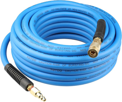 Hybrid Lead in Air Hose 3/8-Inch by 6-Feet 300 PSI Heavy Duty, Lightweight, Kink Resistant, All-Weather Flexibility with Bend Restrictors, 1/4-Inch Industrial Quick Coupler and Plug, Blue