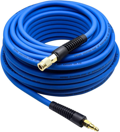 Hybrid Lead in Air Hose 3/8-Inch by 6-Feet 300 PSI Heavy Duty, Lightweight, Kink Resistant, All-Weather Flexibility with Bend Restrictors, 1/4-Inch Industrial Quick Coupler and Plug, Blue