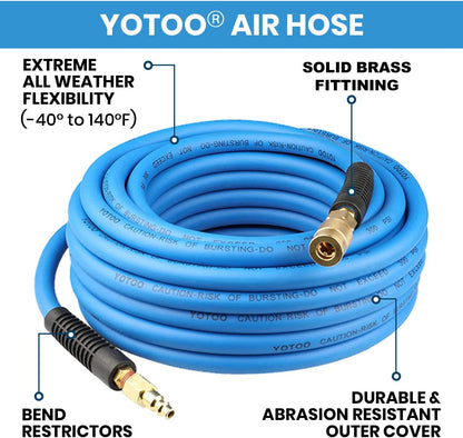 Hybrid Lead in Air Hose 3/8-Inch by 6-Feet 300 PSI Heavy Duty, Lightweight, Kink Resistant, All-Weather Flexibility with Bend Restrictors, 1/4-Inch Industrial Quick Coupler and Plug, Blue