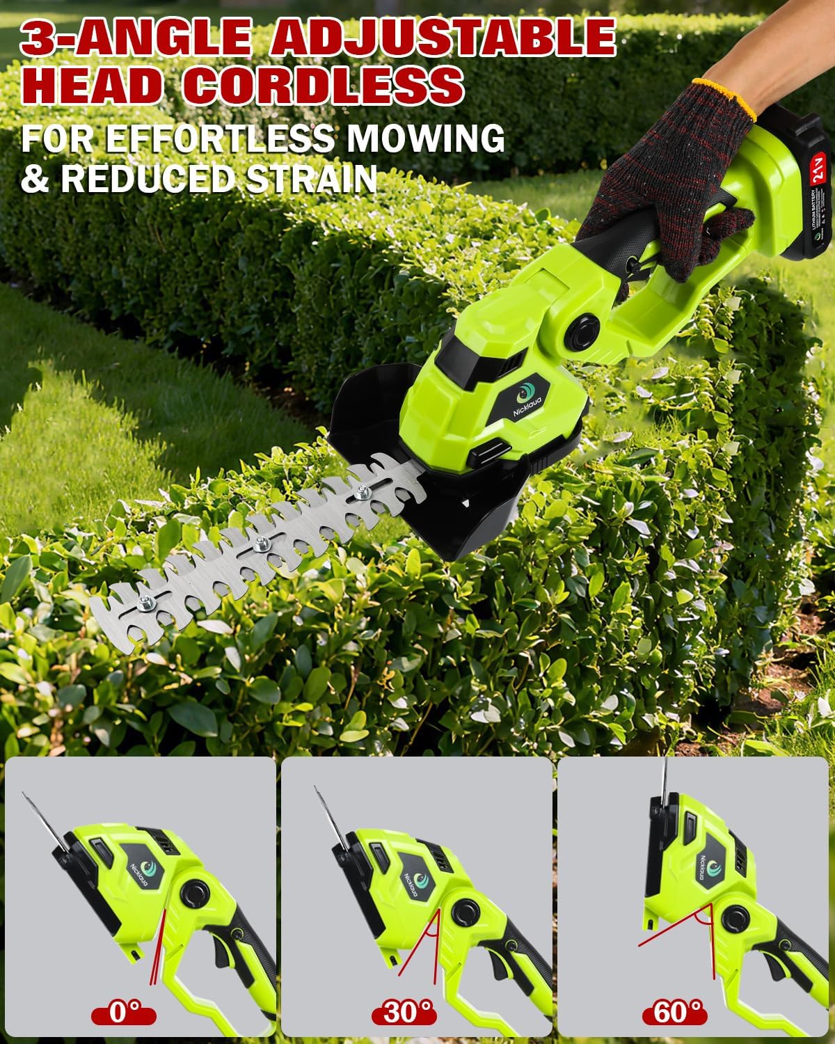 Cordless Hedge Trimmer,Cordless Grass Shears,2-in-1 Bush Trimmer,Cordless Grass Shear Bush Trimmer& Shrubbery Trimmer,Hedge Shear with 2 PCS Rechargeable Battery and Charger for Garden, Lawn.