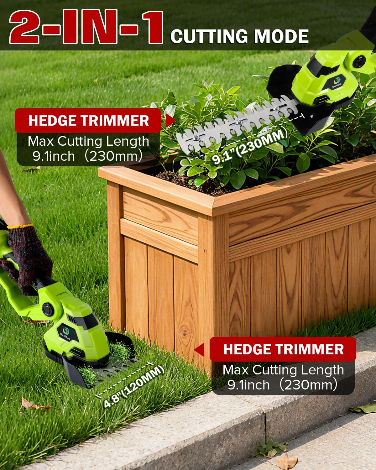 Cordless Hedge Trimmer,Cordless Grass Shears,2-in-1 Bush Trimmer,Cordless Grass Shear Bush Trimmer& Shrubbery Trimmer,Hedge Shear with 2 PCS Rechargeable Battery and Charger for Garden, Lawn.