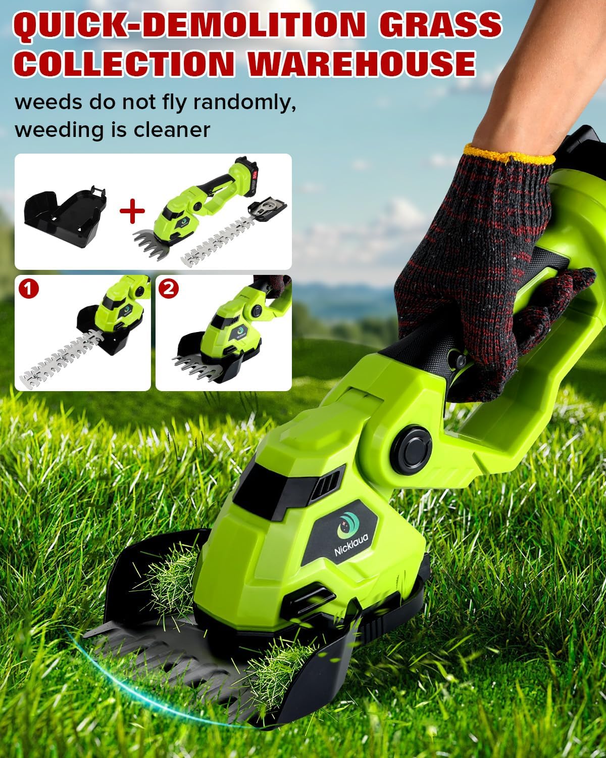 Cordless Hedge Trimmer,Cordless Grass Shears,2-in-1 Bush Trimmer,Cordless Grass Shear Bush Trimmer& Shrubbery Trimmer,Hedge Shear with 2 PCS Rechargeable Battery and Charger for Garden, Lawn.
