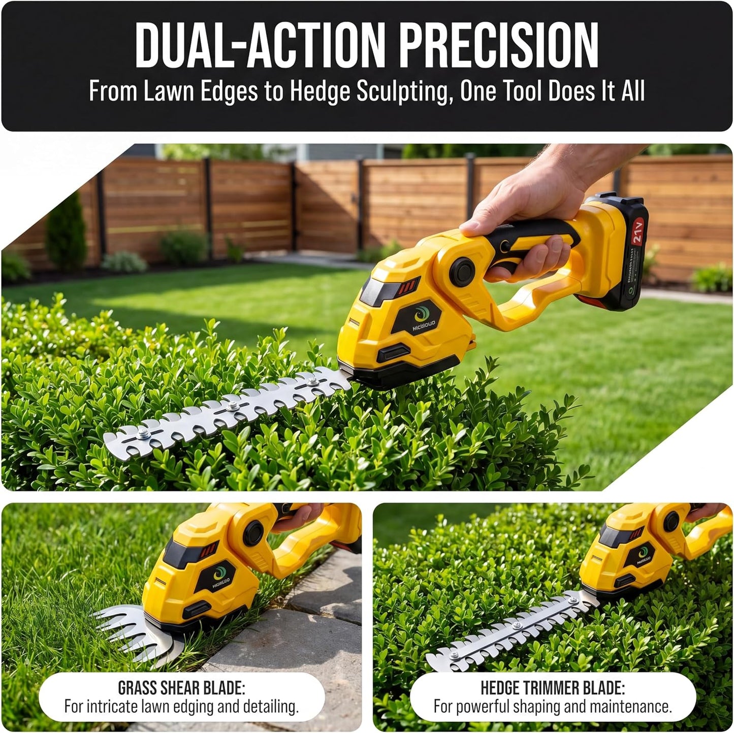 Cordless Hedge Trimmer,Cordless Grass Shears,2-in-1 Bush Trimmer,Cordless Grass Shear Bush Trimmer& Shrubbery Trimmer,Hedge Shear with 2 PCS Rechargeable Battery and Charger for Garden, Lawn.