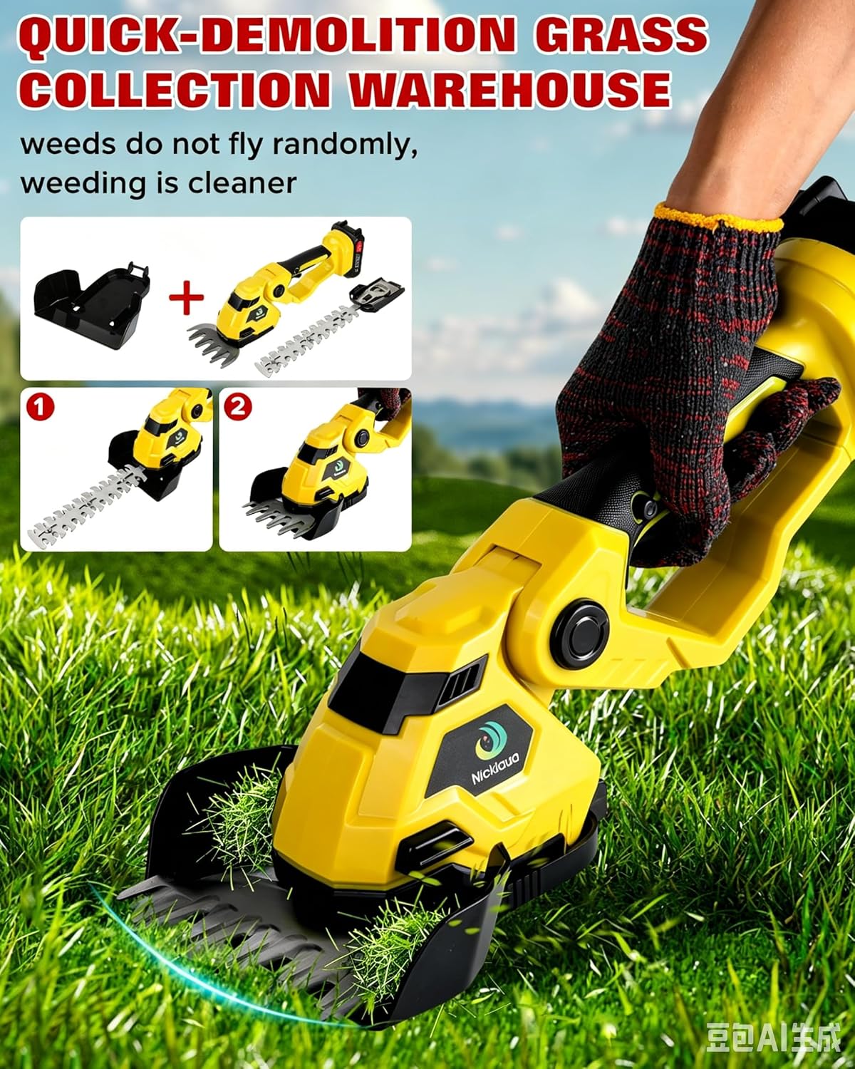Cordless Hedge Trimmer,Cordless Grass Shears,2-in-1 Bush Trimmer,Cordless Grass Shear Bush Trimmer& Shrubbery Trimmer,Hedge Shear with 2 PCS Rechargeable Battery and Charger for Garden, Lawn.