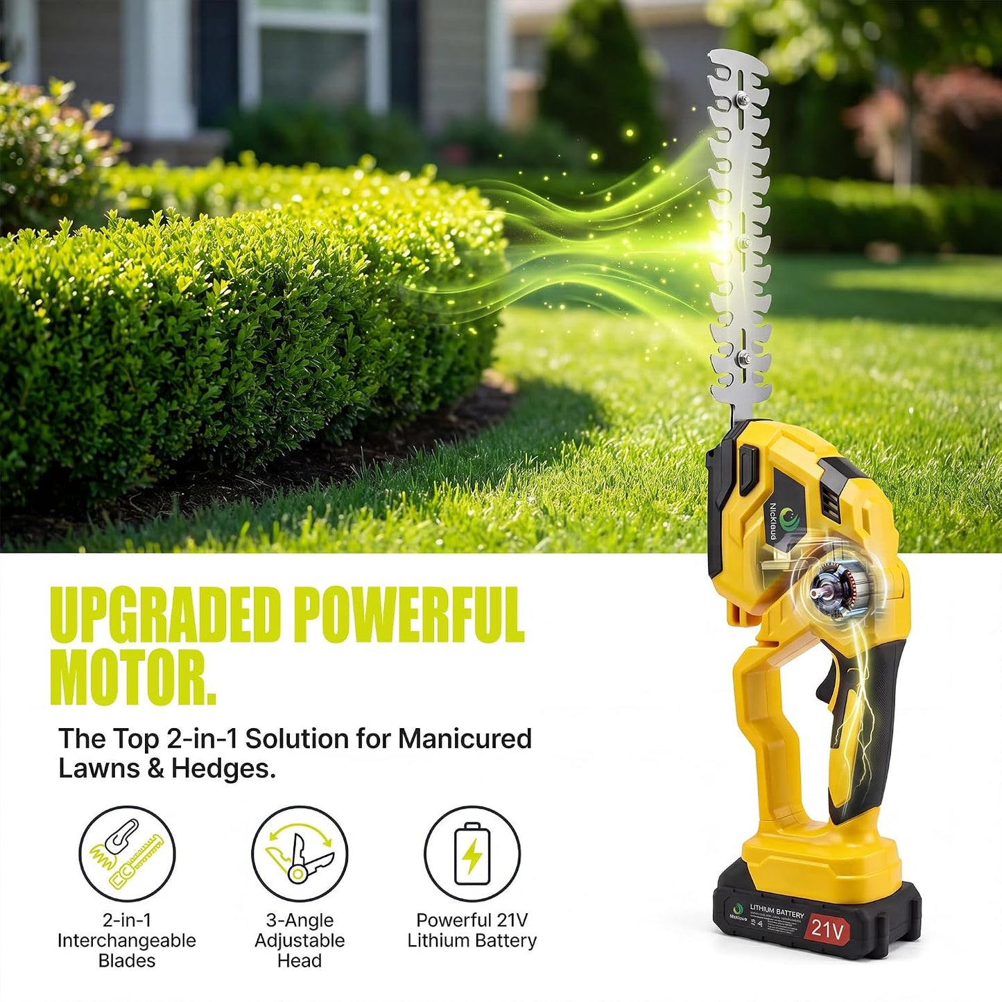 Cordless Hedge Trimmer,Cordless Grass Shears,2-in-1 Bush Trimmer,Cordless Grass Shear Bush Trimmer& Shrubbery Trimmer,Hedge Shear with 2 PCS Rechargeable Battery and Charger for Garden, Lawn.