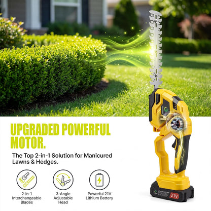 Cordless Hedge Trimmer,Cordless Grass Shears,2-in-1 Bush Trimmer,Cordless Grass Shear Bush Trimmer& Shrubbery Trimmer,Hedge Shear with 2 PCS Rechargeable Battery and Charger for Garden, Lawn.