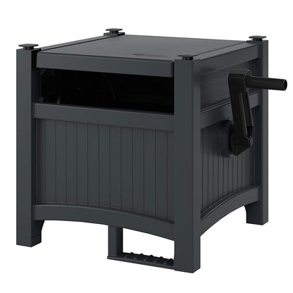 100' Resin Garden Hose Reel & Hideaway Outdoor 33 Gal Garbage Bin, Grey