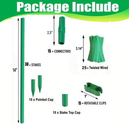 Garden Stakes 30Pack, DIY Tall Plant Support Stakes of 4Ft,5Ft,6Ft,7Ft, Fiberglass Plant Stake for Indoor & Outdoor Plants, Tomato Vegetable Stakes for Garden