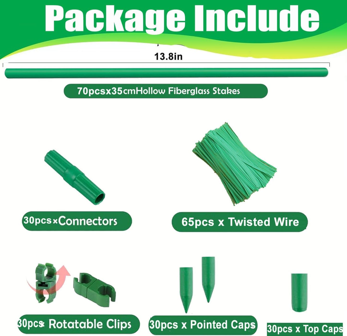 Garden Stakes 30Pack, DIY Tall Plant Support Stakes of 4Ft,5Ft,6Ft,7Ft, Fiberglass Plant Stake for Indoor & Outdoor Plants, Tomato Vegetable Stakes for Garden