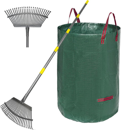 Rake for Leaves Set, Heavy-Duty Garden Rake for Lawns, 73-Inch Adjustable