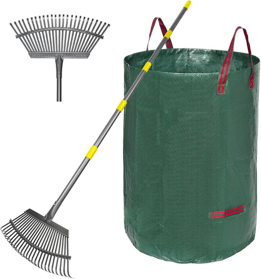 Rake for Leaves Set, Heavy-Duty Garden Rake for Lawns, 73-Inch Adjustable