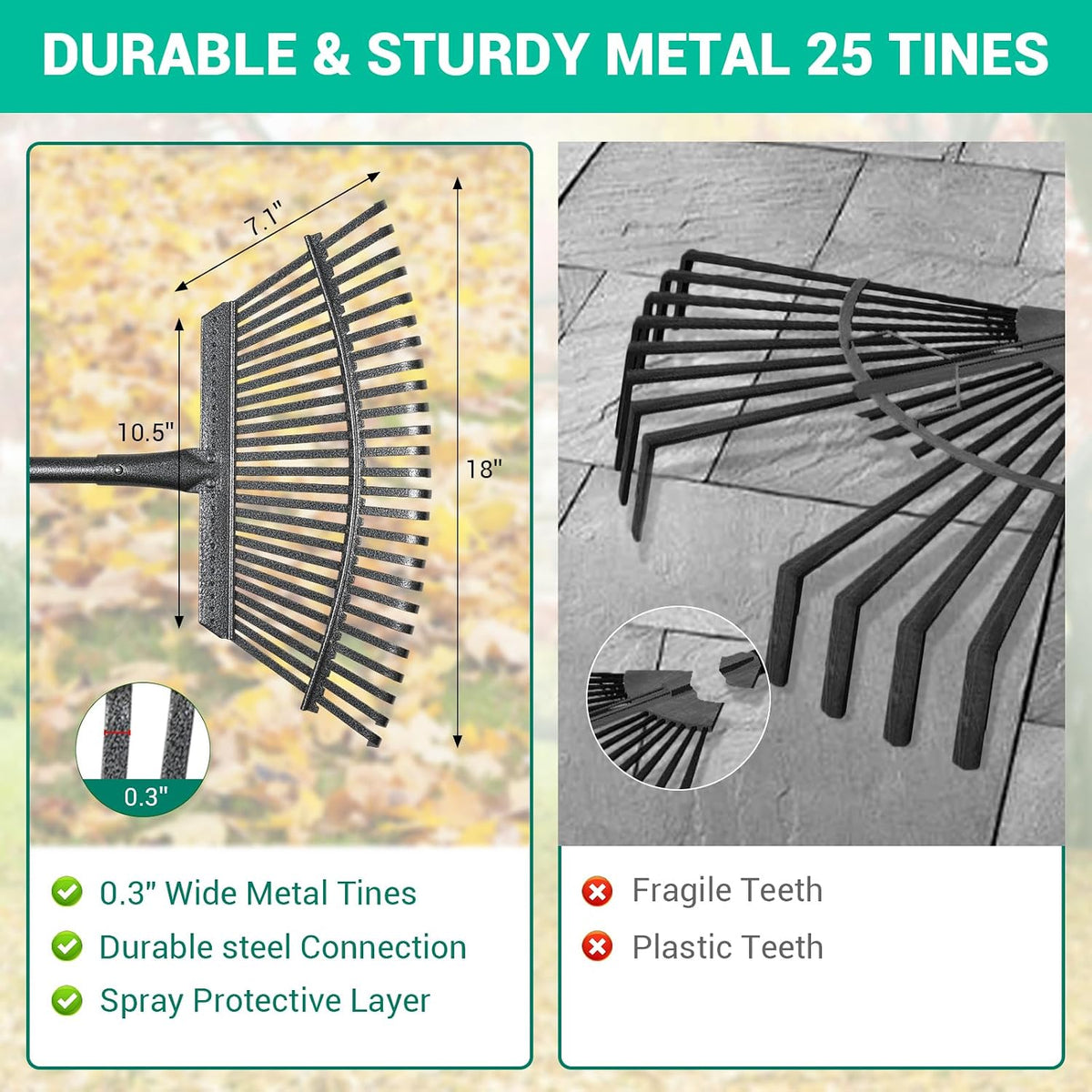 Rake for Leaves Set, Heavy-Duty Garden Rake for Lawns, 73-Inch Adjustable