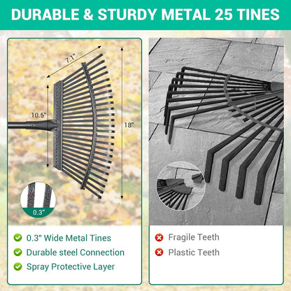 Rake for Leaves Set, Heavy-Duty Garden Rake for Lawns, 73-Inch Adjustable