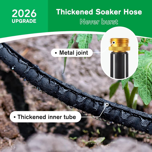 Thickened Flat Soaker Hose 100 ft, Flat Drip Irrigation Hose for Garden, 100/50/25 ft Lawn & Patio Watering System - Heavy Duty, Leak Proof, Flexible, Easy Setup(100FT(50 * 2))