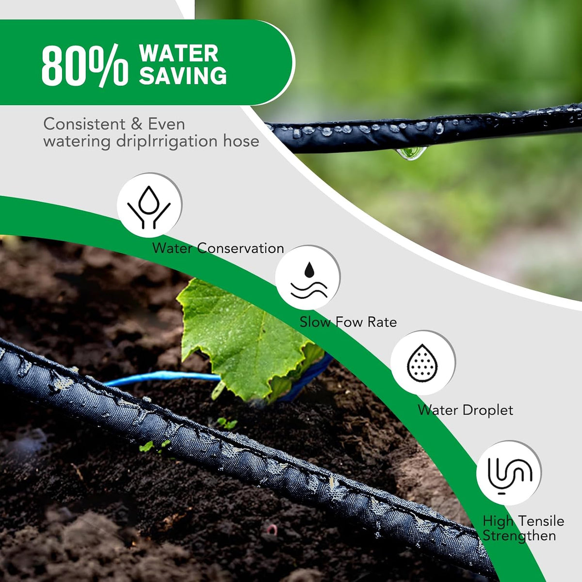 Thickened Flat Soaker Hose 100 ft, Flat Drip Irrigation Hose for Garden, 100/50/25 ft Lawn & Patio Watering System - Heavy Duty, Leak Proof, Flexible, Easy Setup(100FT(50 * 2))