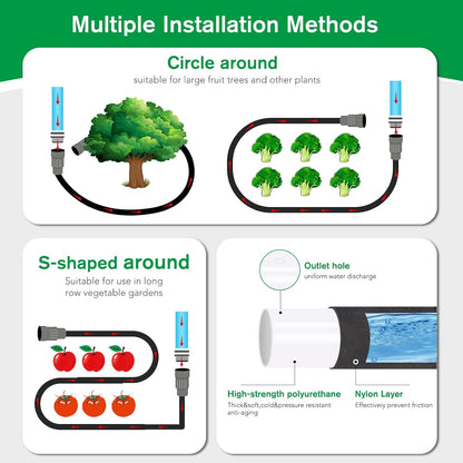 Thickened Flat Soaker Hose 100 ft, Flat Drip Irrigation Hose for Garden, 100/50/25 ft Lawn & Patio Watering System - Heavy Duty, Leak Proof, Flexible, Easy Setup(100FT(50 * 2))