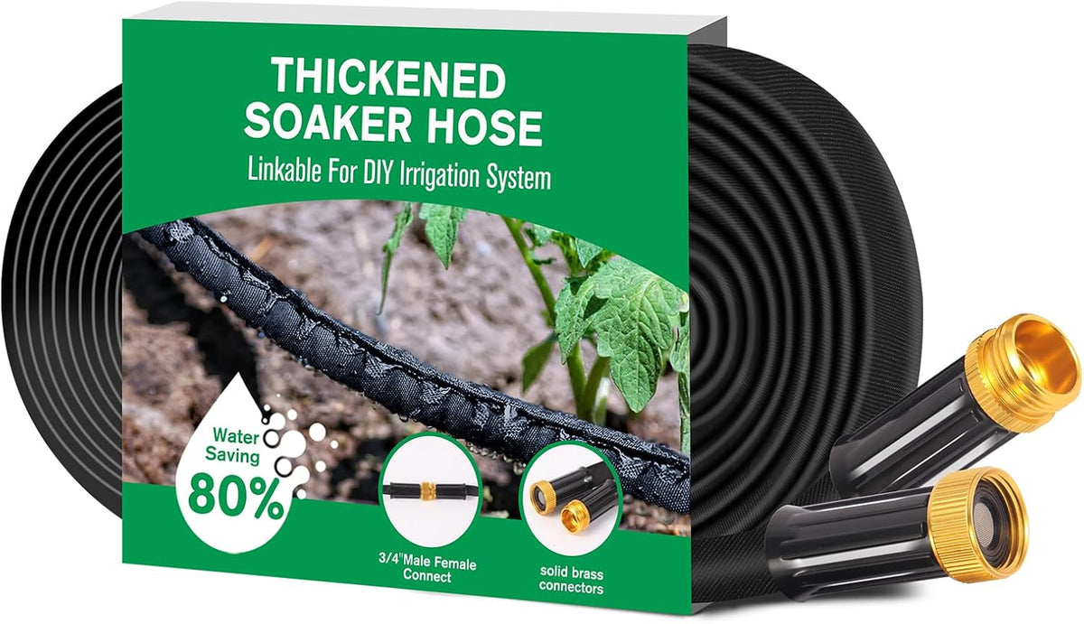 Thickened Flat Soaker Hose 100 ft, Flat Drip Irrigation Hose for Garden, 100/50/25 ft Lawn & Patio Watering System - Heavy Duty, Leak Proof, Flexible, Easy Setup(100FT(50 * 2))