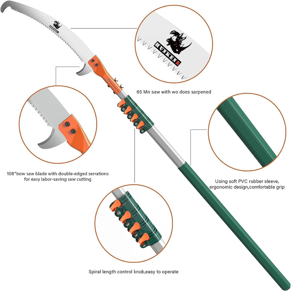 Tree Pruner Pole Saw Manual Extendable Long Tree Pruner Extendable，Pole Pruning Saw 18ft