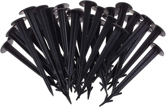 50 Pack 4.5 Inch Plastic Garden Stakes, Heavy Duty Landscape Anchoring Spikes for Weed Fabric, Tarp, Tent, Edging & Ground Fixing, Black