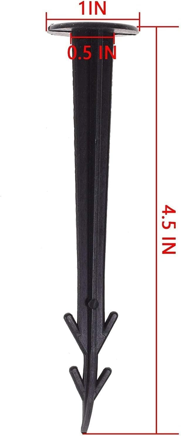 50 Pack 4.5 Inch Plastic Garden Stakes, Heavy Duty Landscape Anchoring Spikes for Weed Fabric, Tarp, Tent, Edging & Ground Fixing, Black