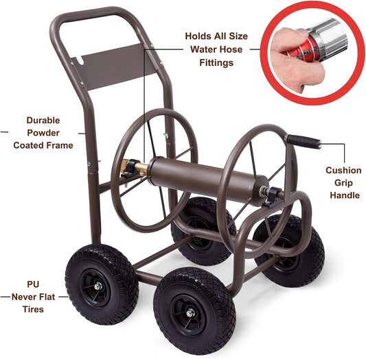Liberty Garden Model 840, 250' Four Wheel Industrial Hose Cart with Solid Tires, Bronze