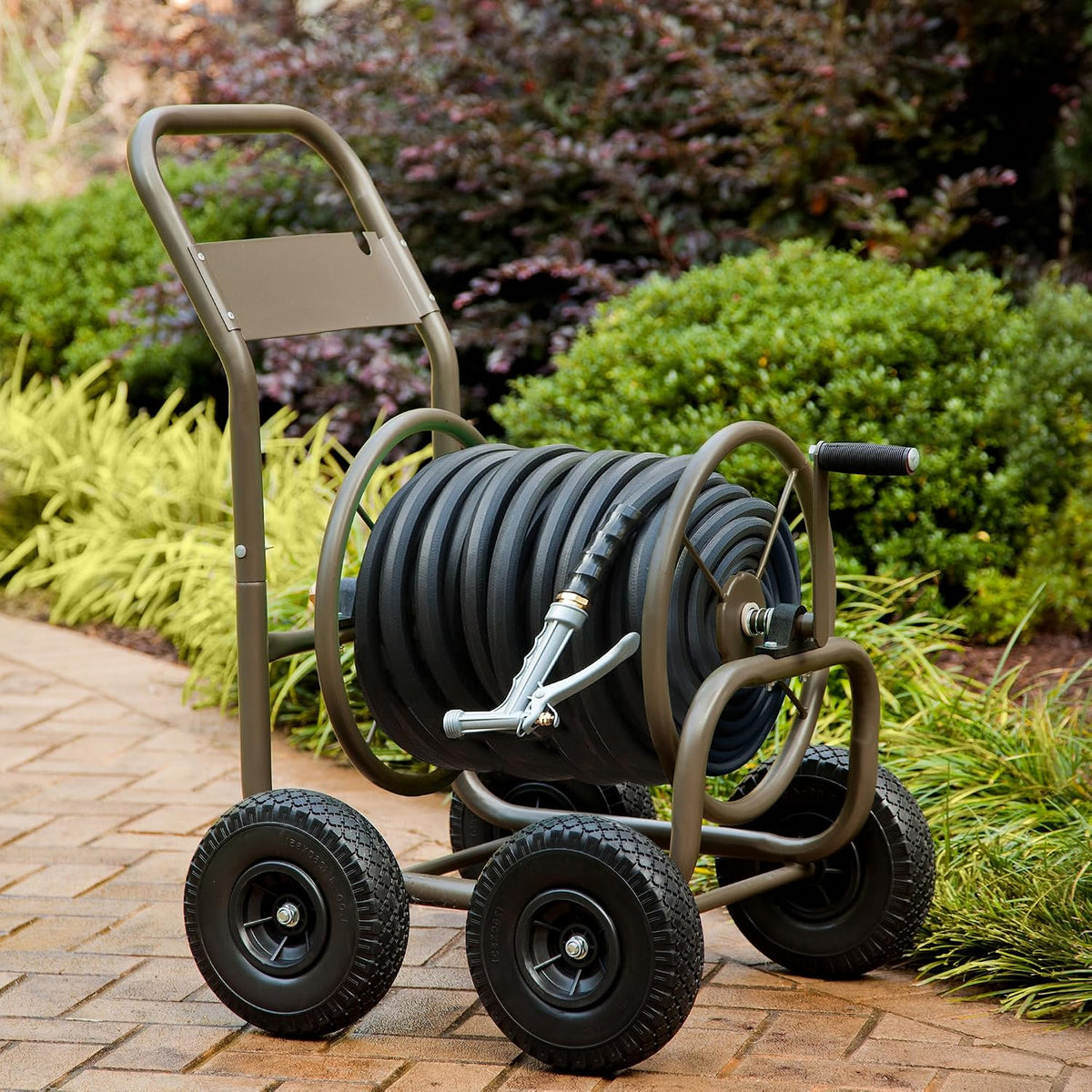 Liberty Garden Model 840, 250' Four Wheel Industrial Hose Cart with Solid Tires, Bronze
