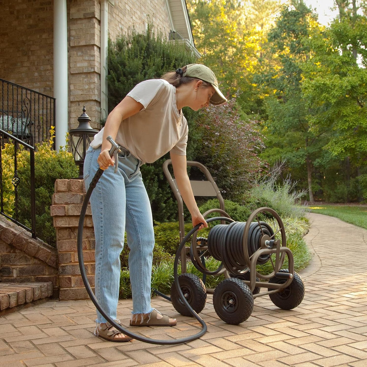 Liberty Garden Model 840, 250' Four Wheel Industrial Hose Cart with Solid Tires, Bronze