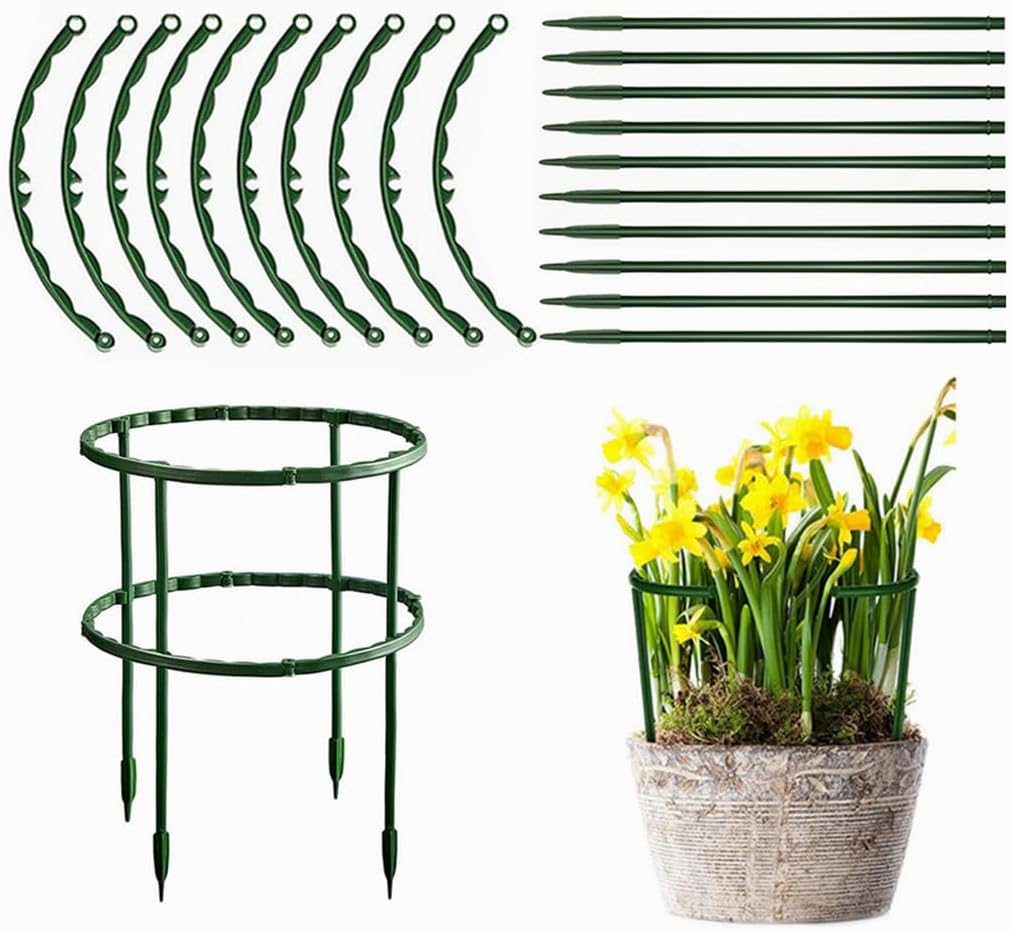 Plastic Plant Support Stakes, Large DIY Plant Support Ring Plant Support Cage, Garden Flower Support for Tomato,Monstera, Peony, Hydrangea, Climbing Plants Indoor Outdoor (Green, 10 Pack)