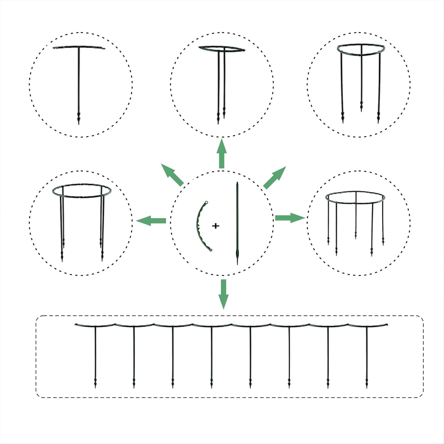 Plastic Plant Support Stakes, Large DIY Plant Support Ring Plant Support Cage, Garden Flower Support for Tomato,Monstera, Peony, Hydrangea, Climbing Plants Indoor Outdoor (Green, 10 Pack)