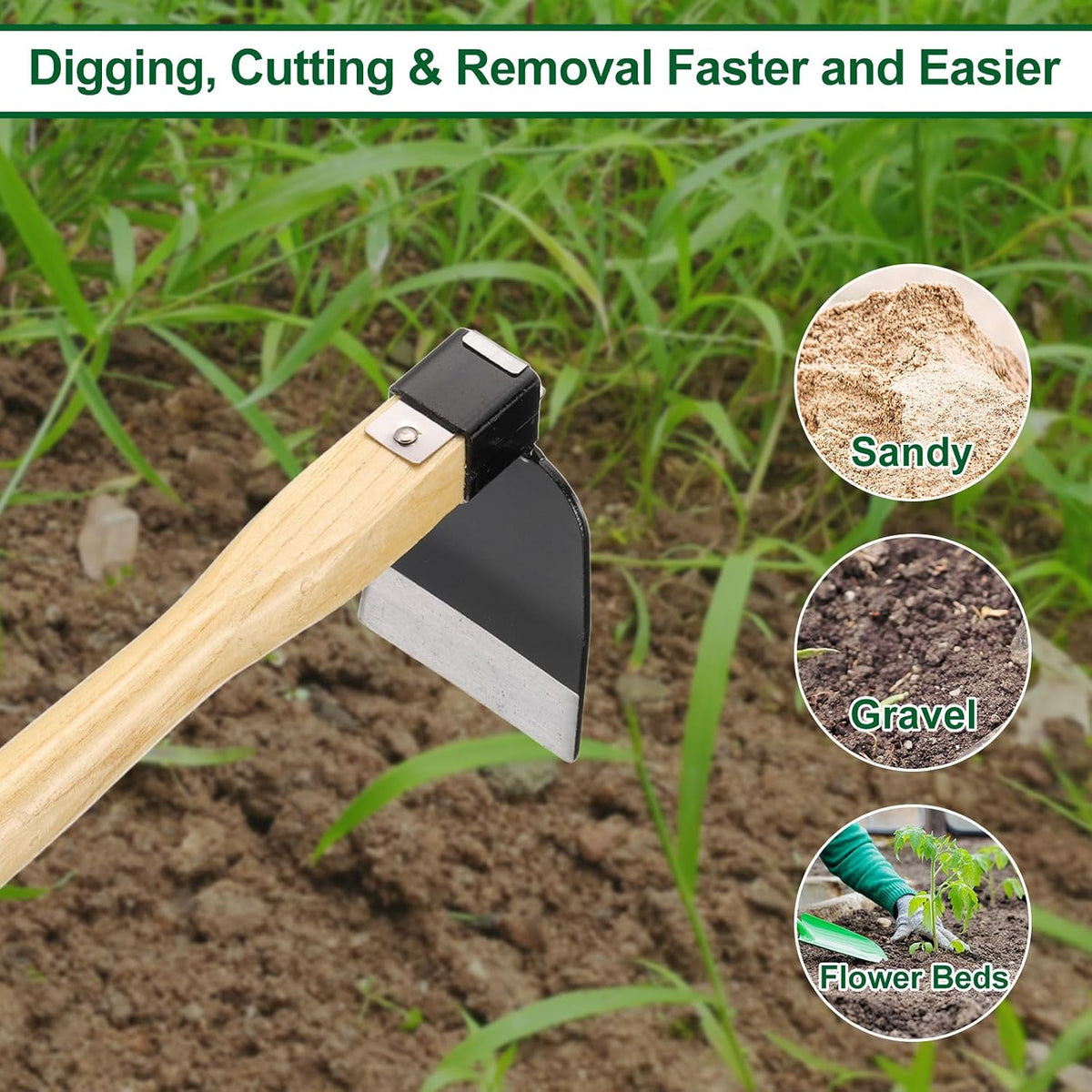 Garden Hoe 15" x 3.94" Steel Hoe Garden Tool Anti-Rust with Non-Slip Wooden Handle Edger Weeder Shovel for Backyard Loosening Farm Planting Weeding