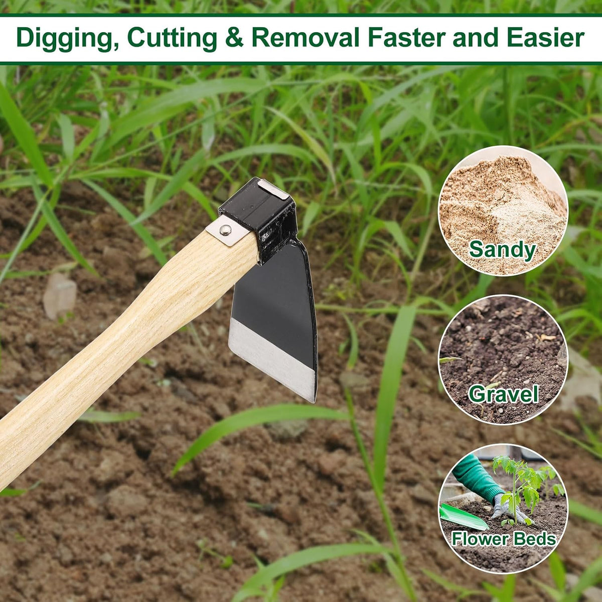 Garden Hoe 15" x 3.94" Steel Hoe Garden Tool Anti-Rust with Non-Slip Wooden Handle Edger Weeder Shovel for Backyard Loosening Farm Planting Weeding