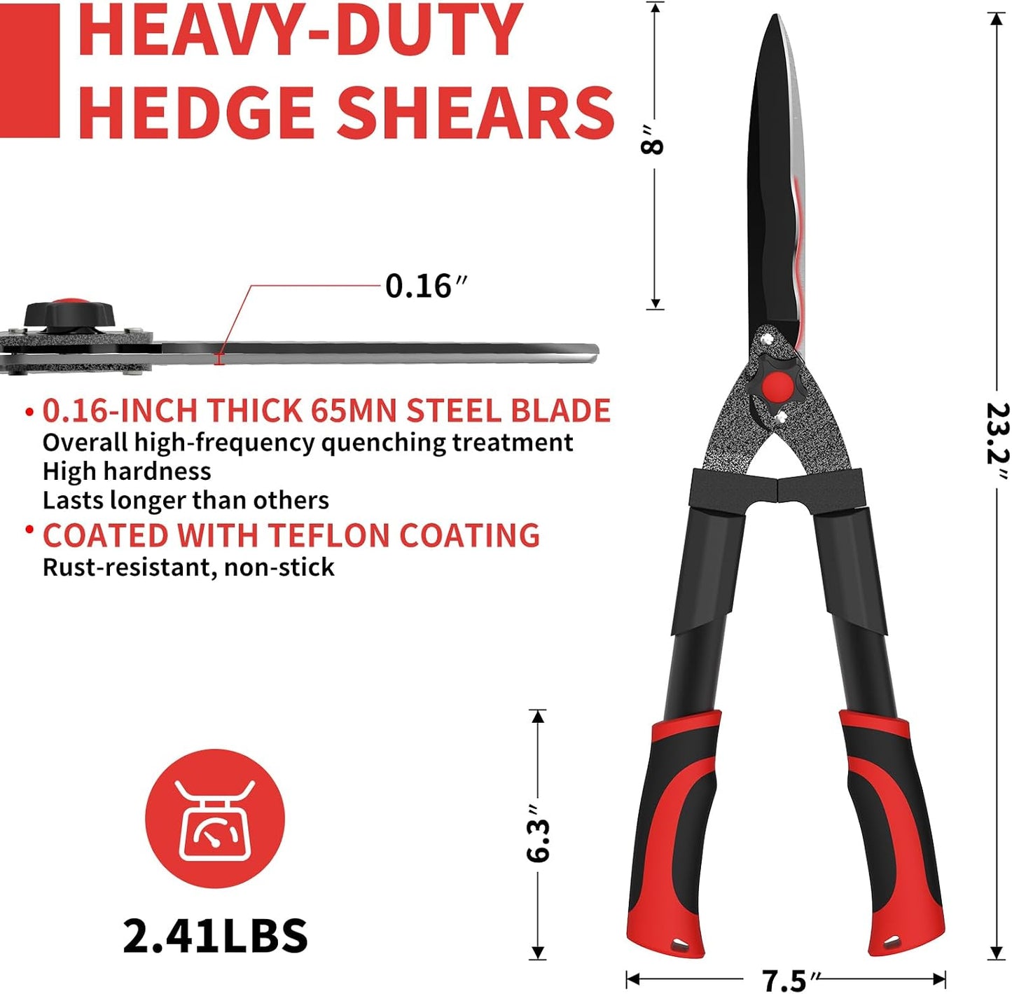 23" Heavy Duty Hedge Shears, 9" Wavy Blade Clippers