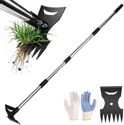 58" Weed Puller Tool for Lawn Yard, 2-in-1 Garden Hoe and Weed Puller Rake