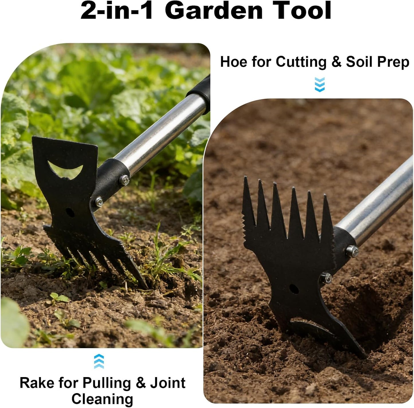 58" Weed Puller Tool for Lawn Yard, 2-in-1 Garden Hoe and Weed Puller Rake